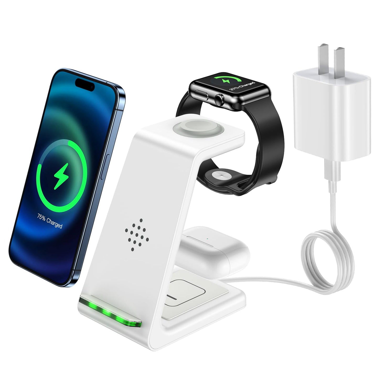 3-in-1 Apple Wireless Charging Hub | Fast Charge Station for iPhone, Apple Watch & AirPods | White